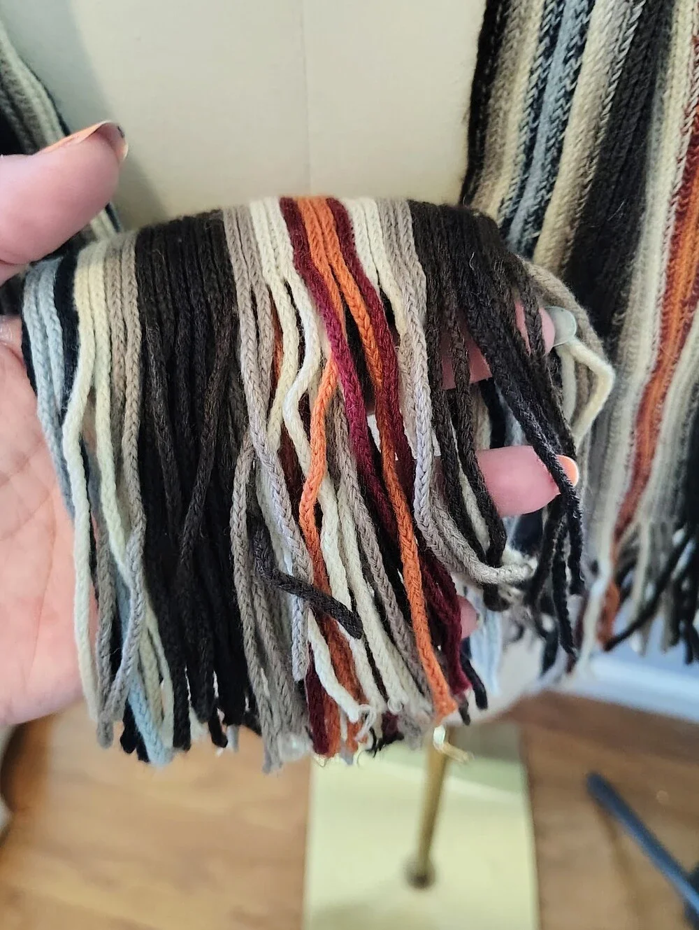 H&M Wool Multicolored Orange Black Blue Red Scarf With Fringe